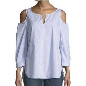 NYDJ womens top S cold shoulder blue white